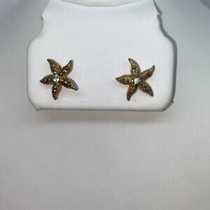Gold-Tone Clear Rhinestone Starfish Stud Earrings